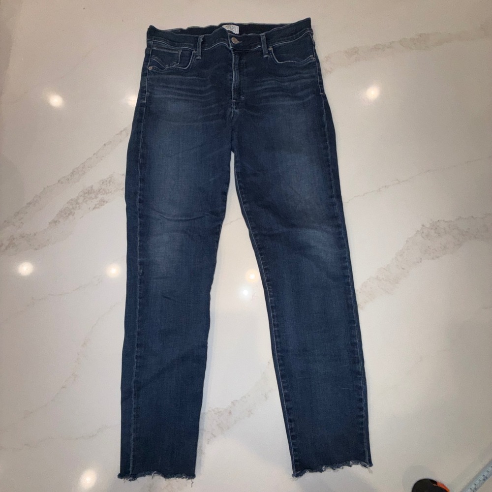 AGOLDE Sophie Crop High Rise Skinny Jeans Dark Wash Raw Hem Size 31